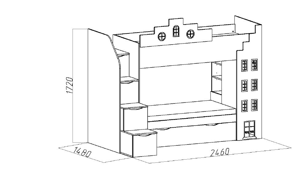 Кровать подростковая двухъярусная с дополнительным спальным местом правая "Амстердам" МАНДАРИН АМСТЕРДАМ 179538 Разноцветный;белый;розовый Santreyd  - Вид №3