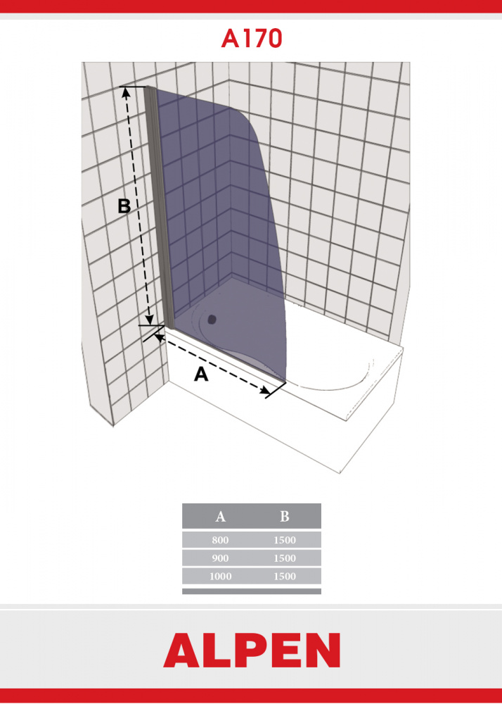 A170N-80 Душевое ограждения на борт вынны Alpen Польша  - Вид №2