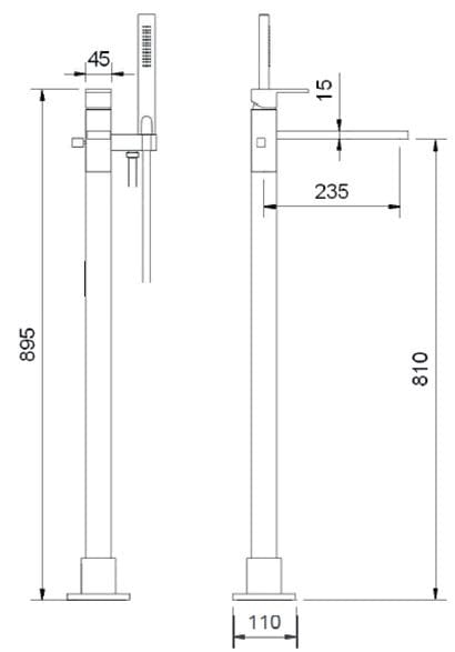 Смеситель для ванны с ручным душем Ercos Италия R Nero ARCH-00151184 - Вид №1