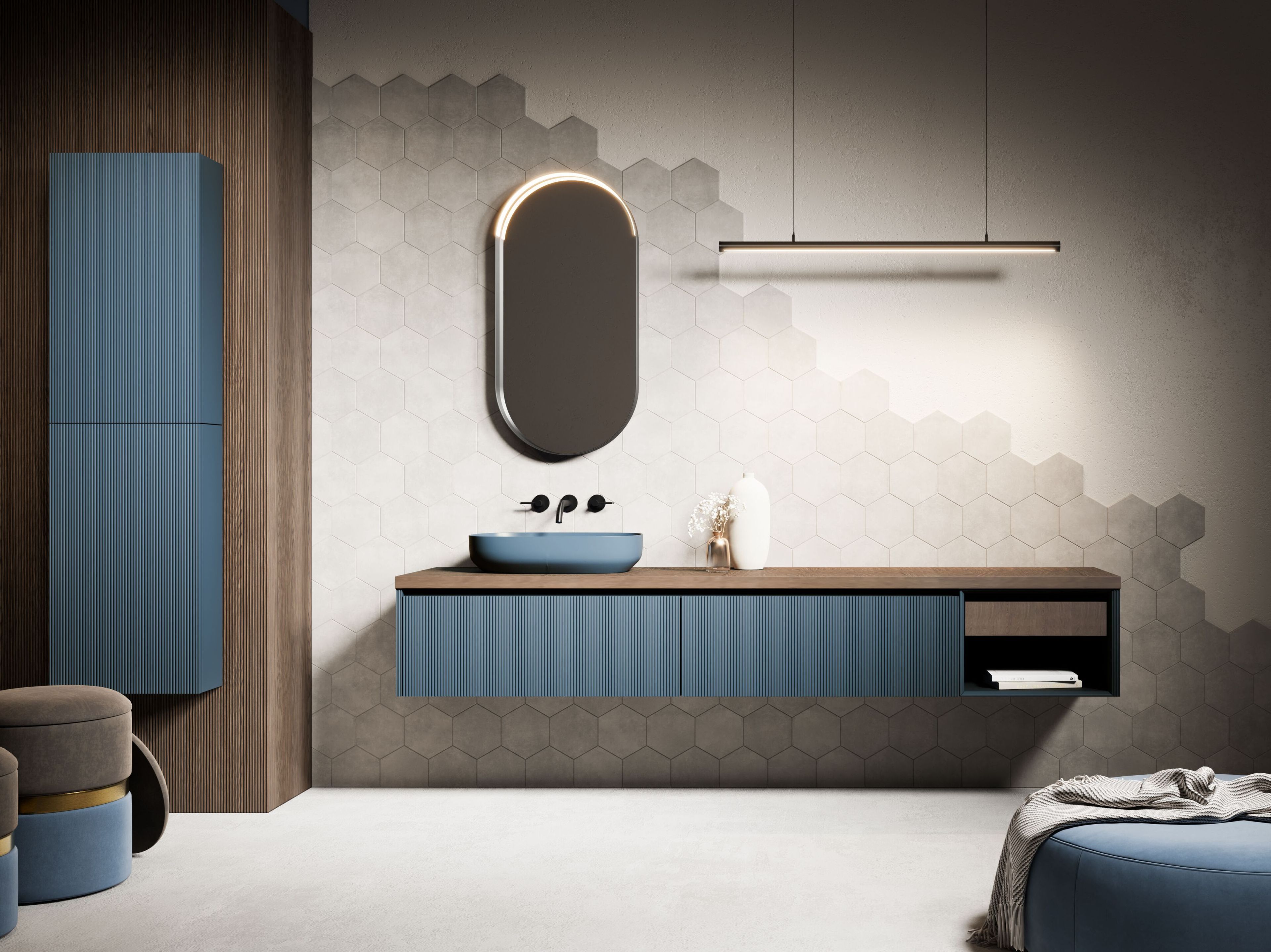 Подвесной умывальник с ящиками Mobiltesino Millerighe Color ARCH-00073312