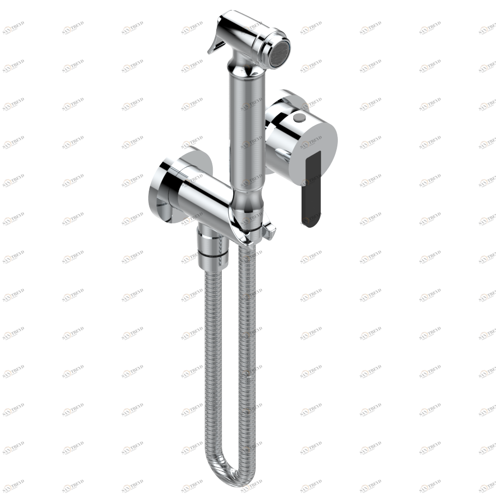 G6D-5840/MBG Комплект для душа, включающий смеситель, армированный шланг 1 м 25 см, ручной душ с курковым распылителем, выход из стены и предохранительный запорный клапан Thg-paris Metamorphose с чёрной керамикой Хром G6D 5840/MBG A02 CAT.A