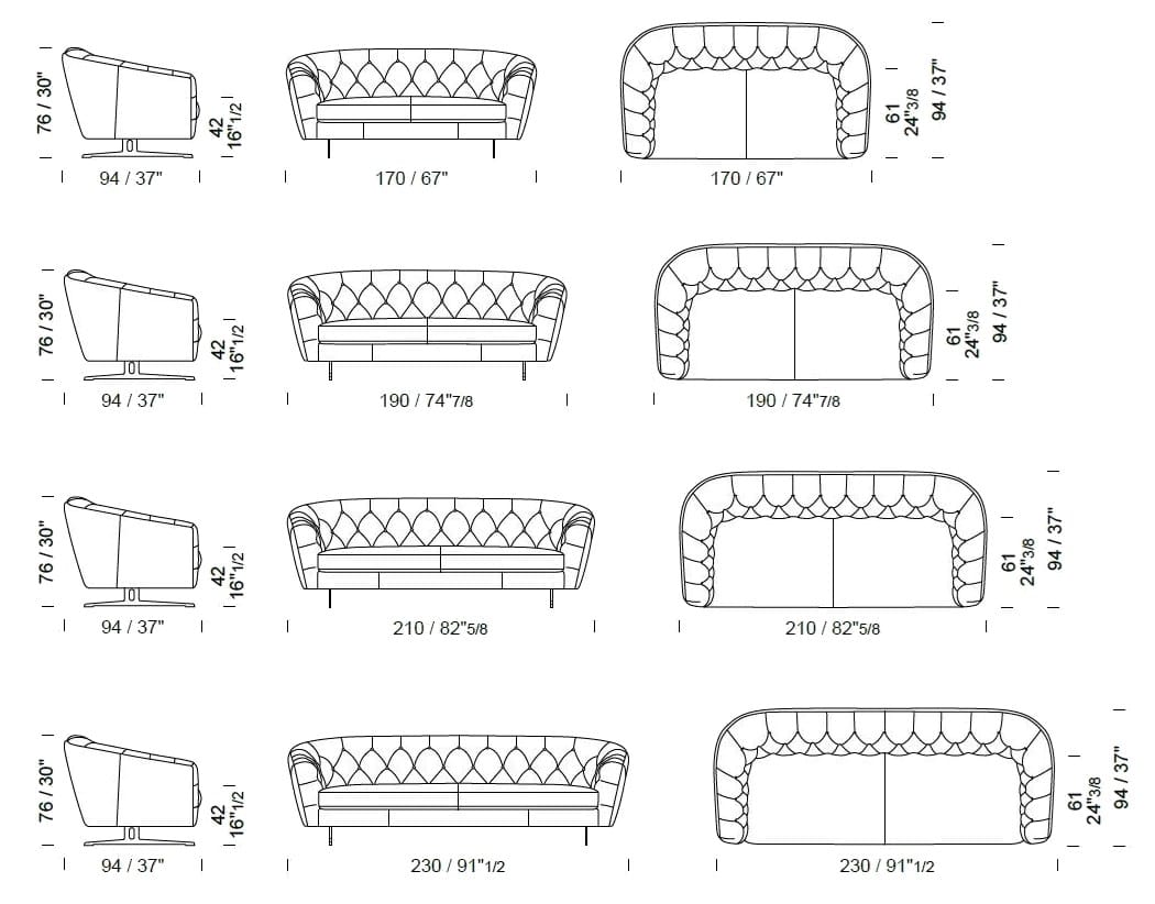 3-местный тканевый диван capitonné Borzalino New Kap ARCH-00071257 - Вид №4