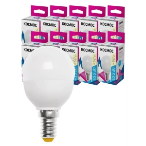 91032740 Набор ламп светодиодных Космос LED10.5wGL45E1430_10 E14 175-265 В 10.50 Вт шар малый матовая 840 Лм теплый белый свет 10 шт STLM-0909559