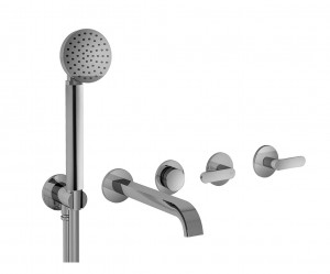 R119B+R119A  Встроенный смеситель для ваннывылет 20 см ручки переключатель на 2 потока с поворотной кнопкой ручная лейка ICONA шланговое подсоединение с держателем для ручной лейки гибкий шланг 150 см ПВХ картридж керамический 90° впуски 1/2'' Fantini Rub