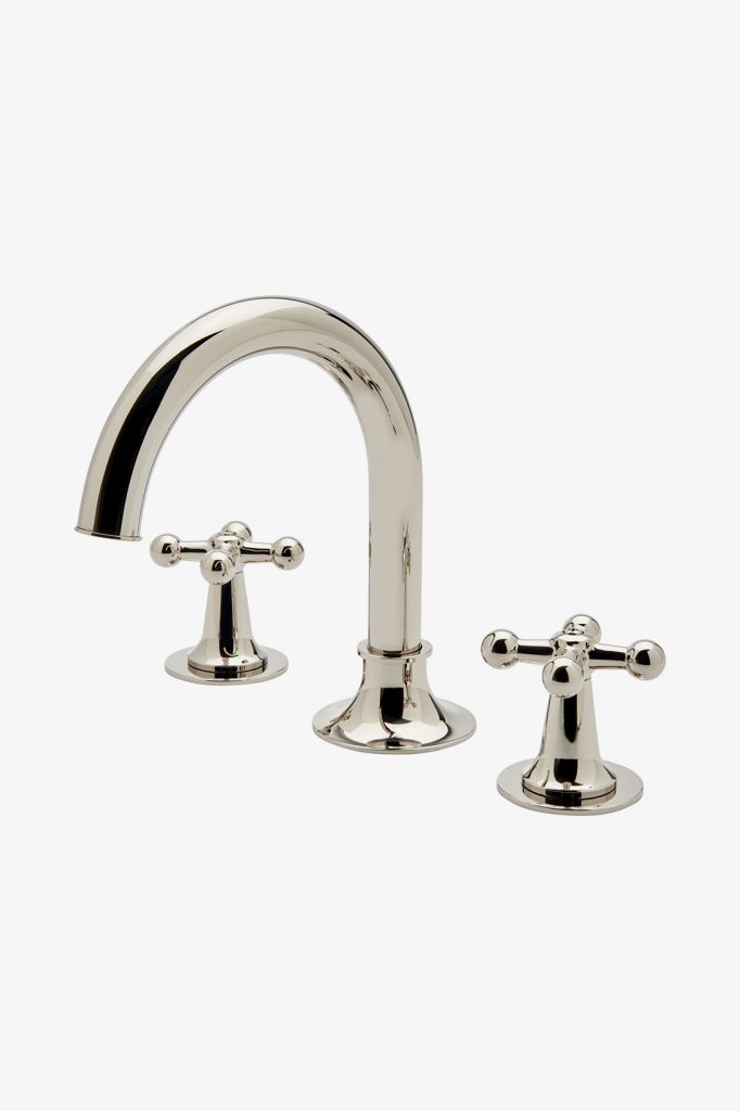 DSLS20 Dash Gooseneck Смеситель для унитаза с тремя отверстиями на палубе с металлическими поперечными ручками Waterworks