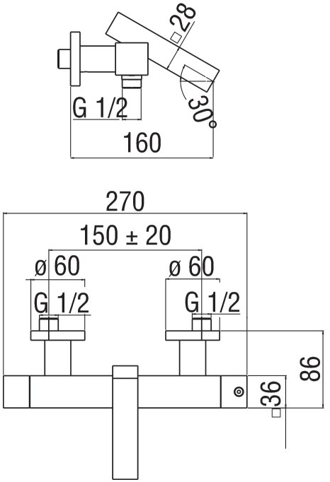 Nobili Rubinetterie Смеситель для ванны настенный одинарный Tower Tw00010/1cr - Вид №1