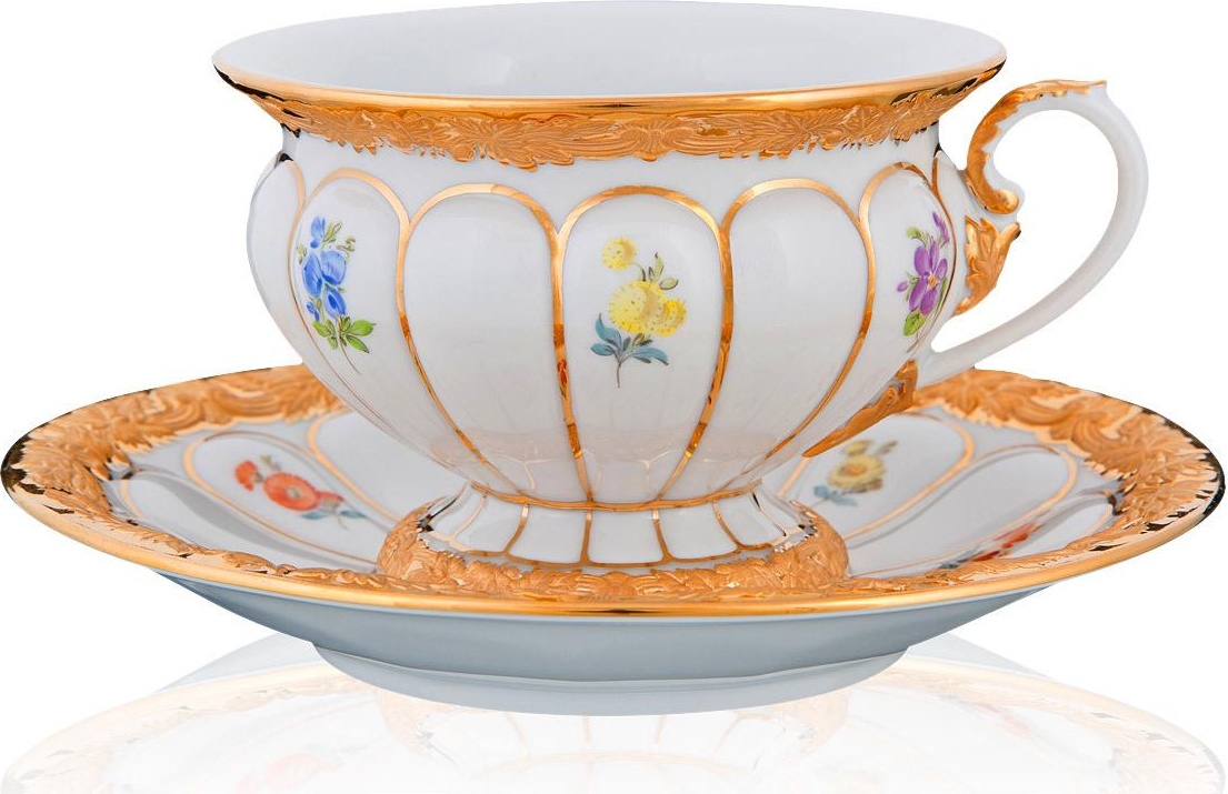 74165 Meissen Чашка чайно-кофейная с блюдцем 160мл "Форма - Икс" (россыпь цветов) Фарфор 
