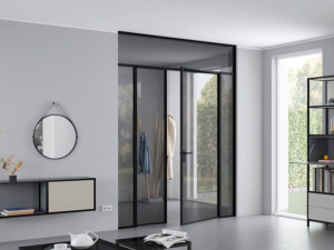 Алюминиевая и стеклянная распашная дверь