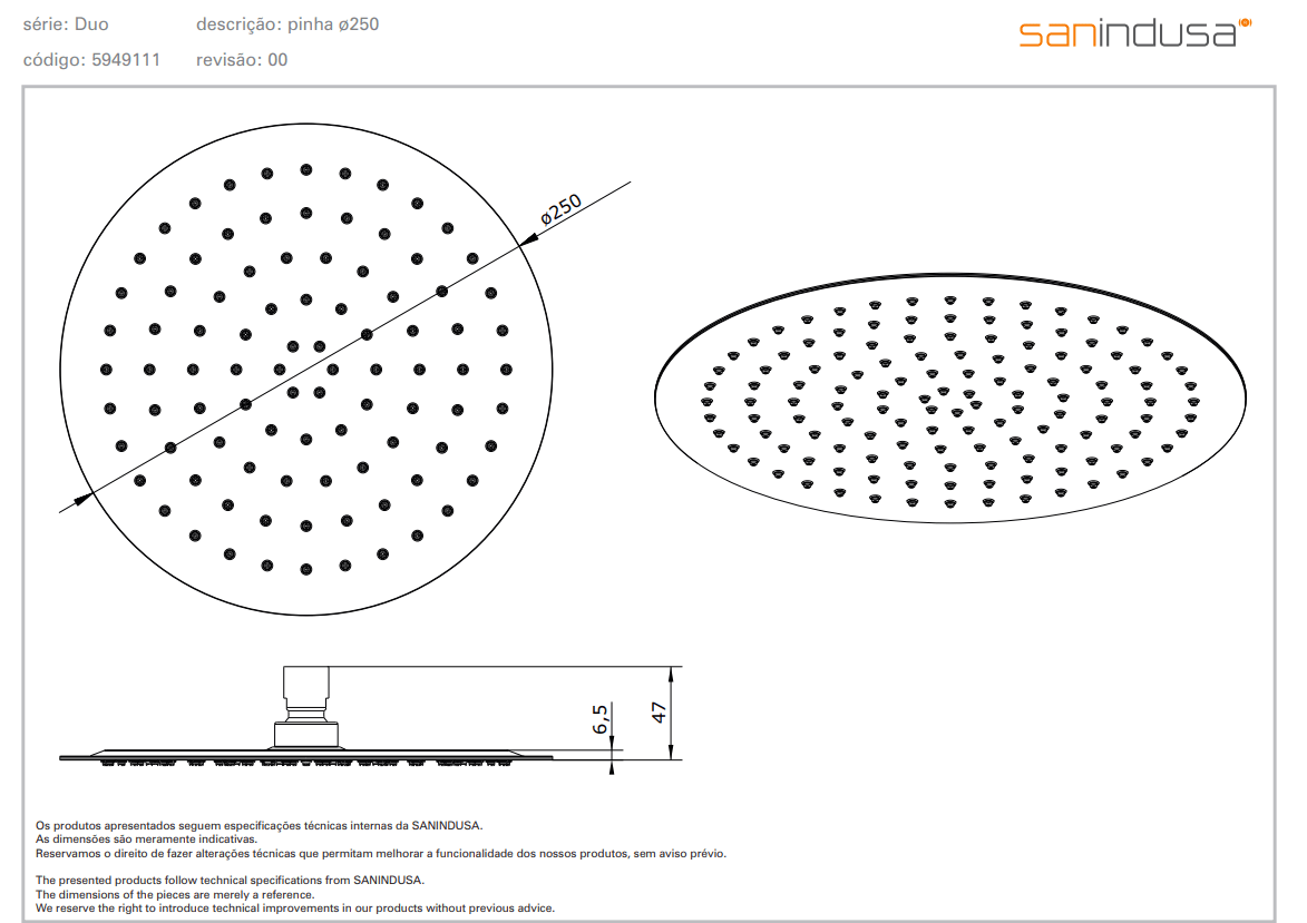 Верхний душ 250 mm Sanindusa Duo 5949111 - Вид №1