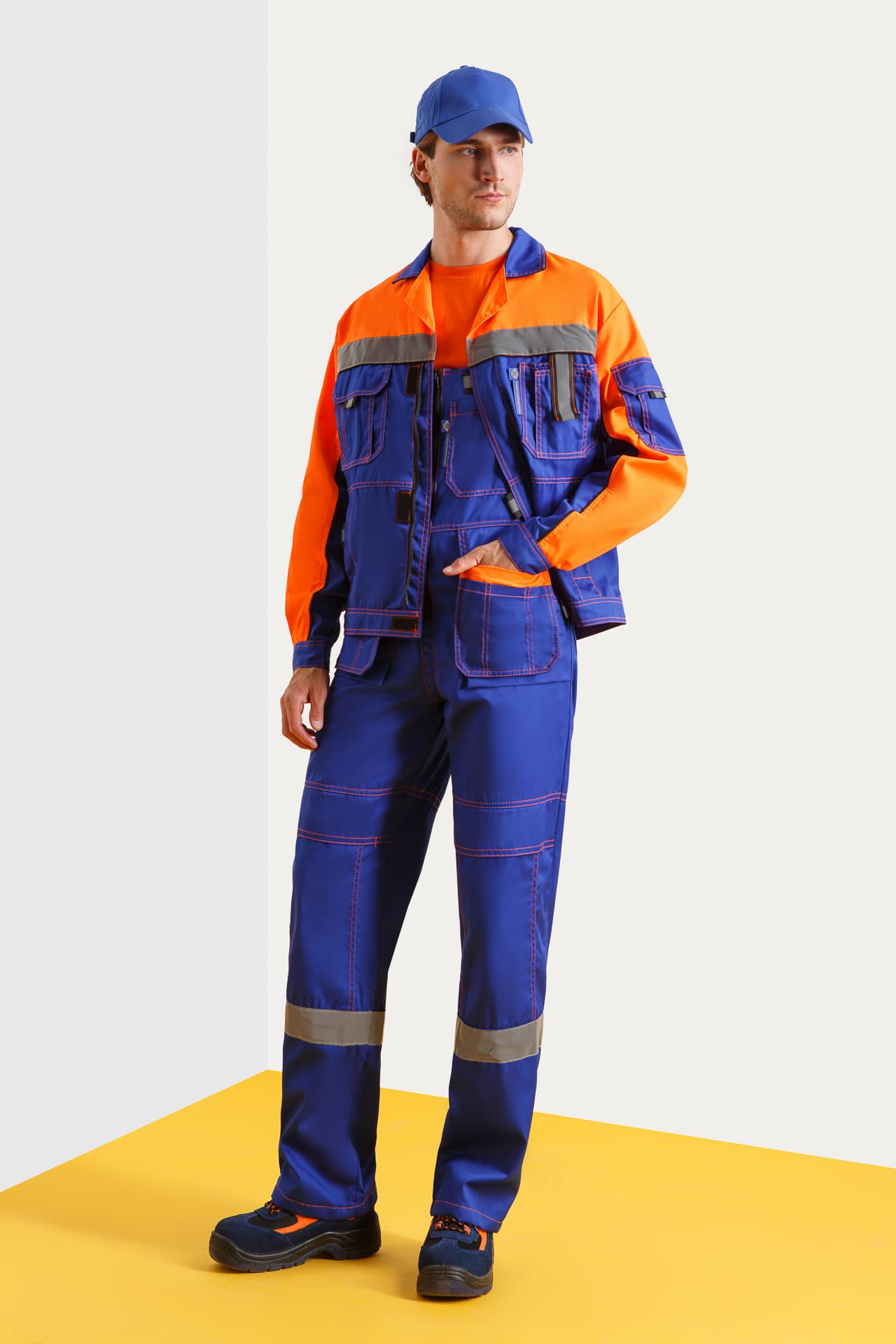 61855 Костюм "Профессионал-2" с СВП василек-оранжевый-черный  Летняя спецодежда  размер 52-54/170-176  - Вид №11