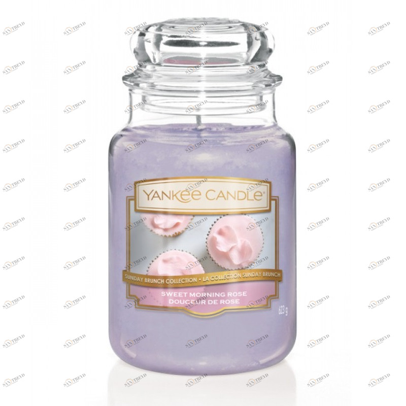 Свеча большая в стеклянной банке "Утренняя роза" Sweet Morning Rose 623 гр 110-150 часов YANKEE CANDLE  267875 Фиолетовый 