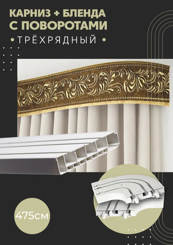 91075359 Карниз шинный трехрядный из ПВХ составной ПоставщикоФФ дизайн 23 общая длина 475 см STLM-0470887