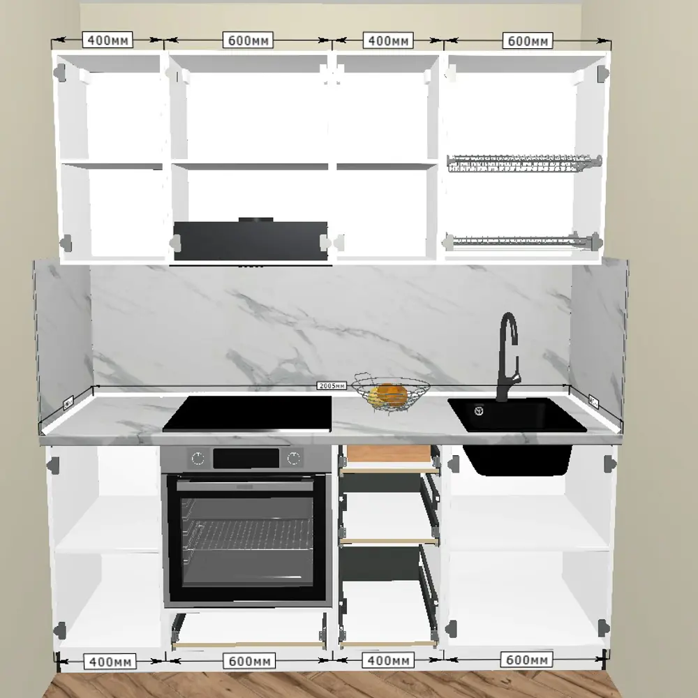 Кухонный гарнитур 200x60 см София и Канск цвет чёрный и белый KONSENSA STLM-2071361 - Вид №2