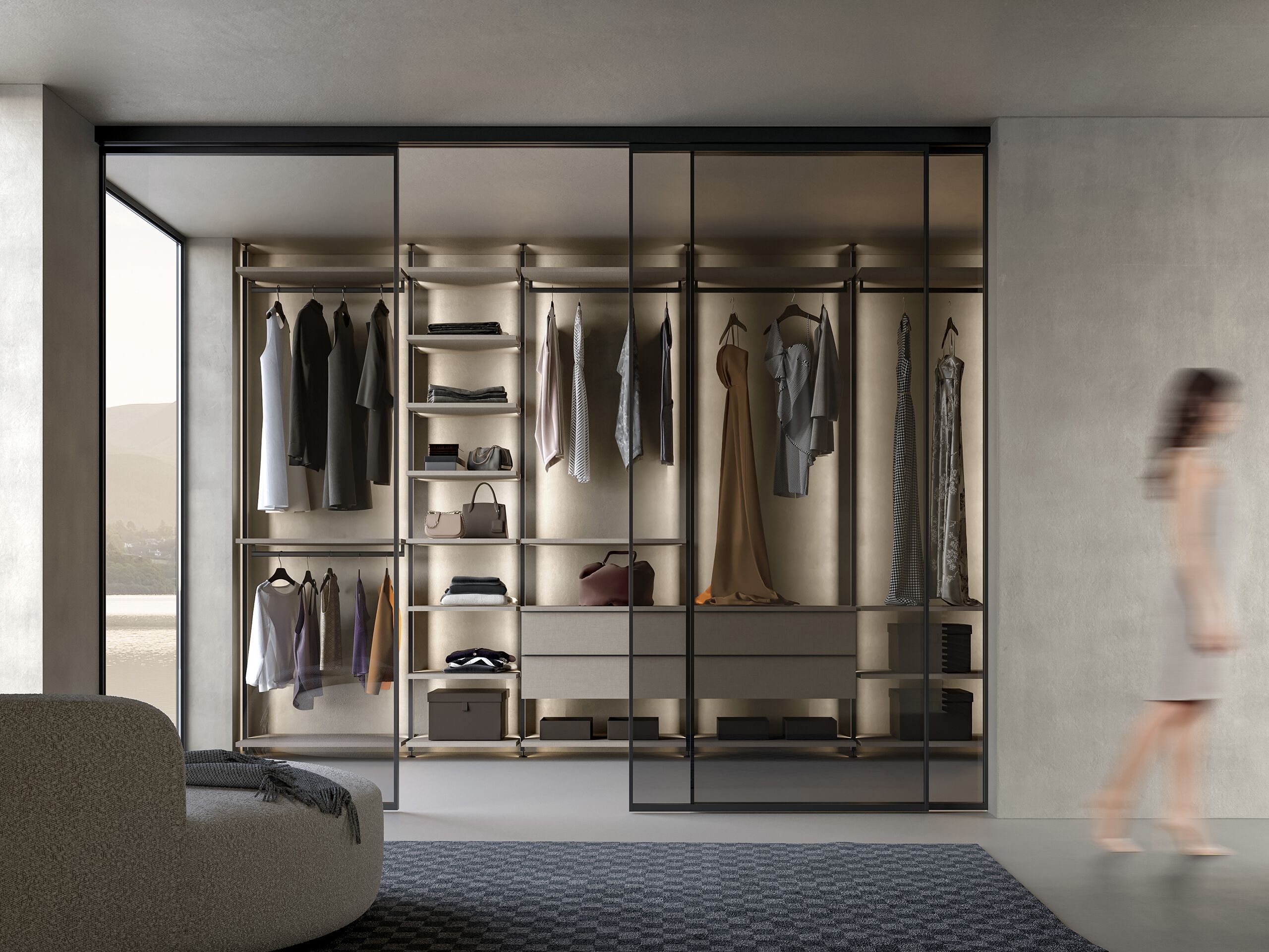 Модульная металлическая и деревянная гардеробная со встроенным освещением Adok ателье ARCH-00037993