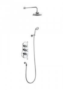 Burlington Severn Термостатический скрытый душевой клапан с двумя выходами, фиксированный душевой кронштейн, трубка и держатель со шлангом с розеткой Медичи с 12-дюймовой розой VF3S MED_V60