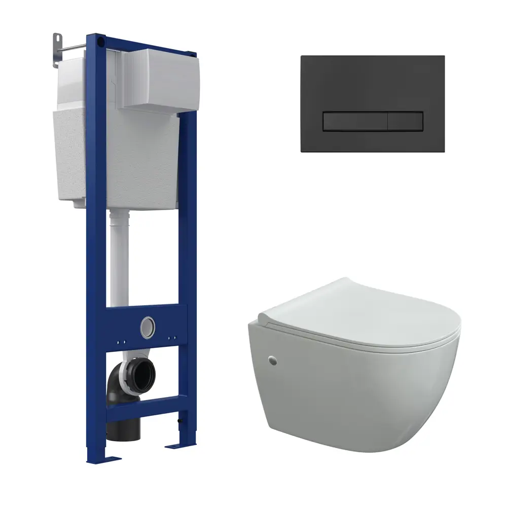 Комплект инсталляция с унитазом Berges Line Black с микролифтом клавиша цвет черный STLM-2194524