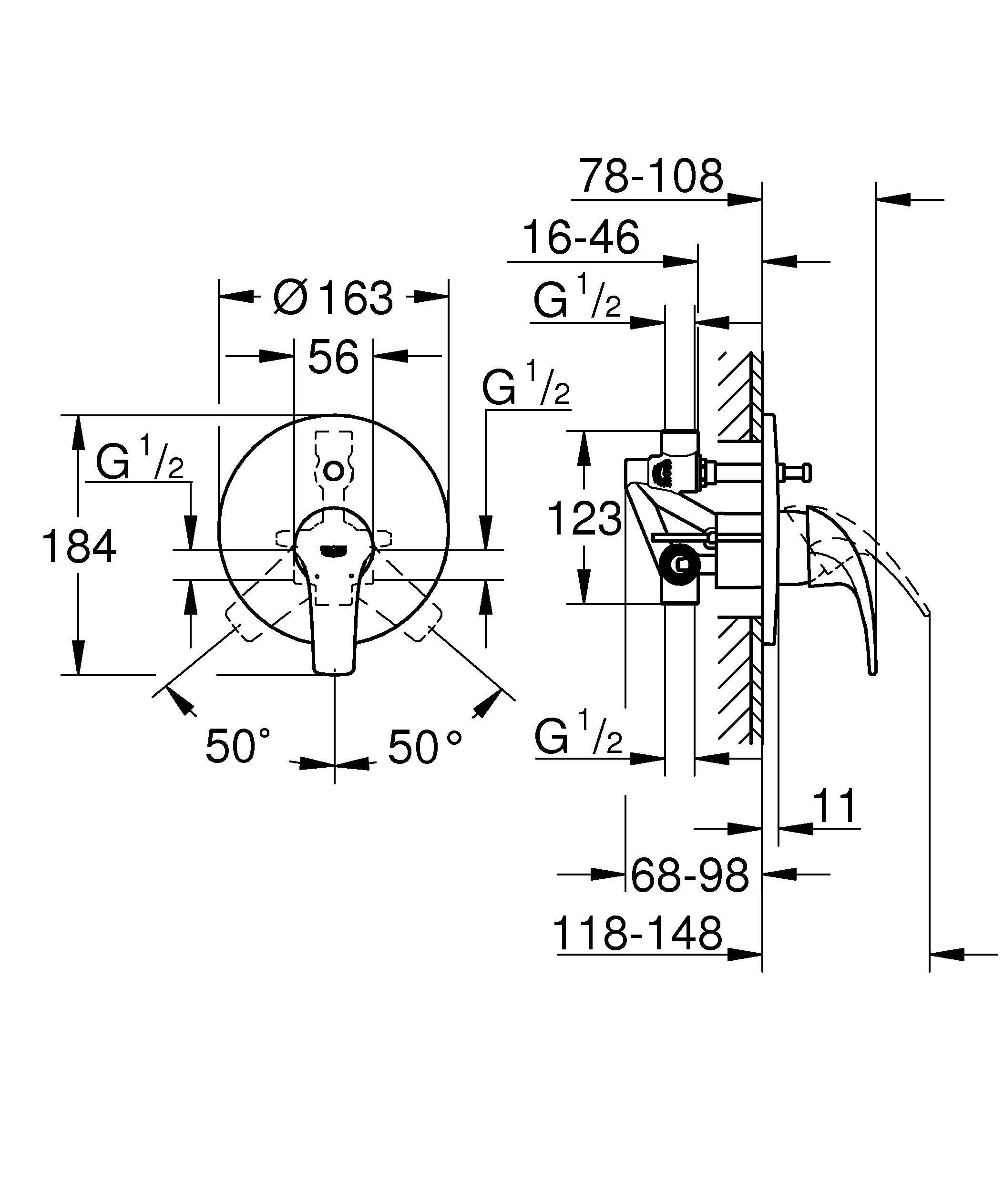 Смеситель для ванны GROHE Start Curve однорычажный, хром (29115000) - Вид №1