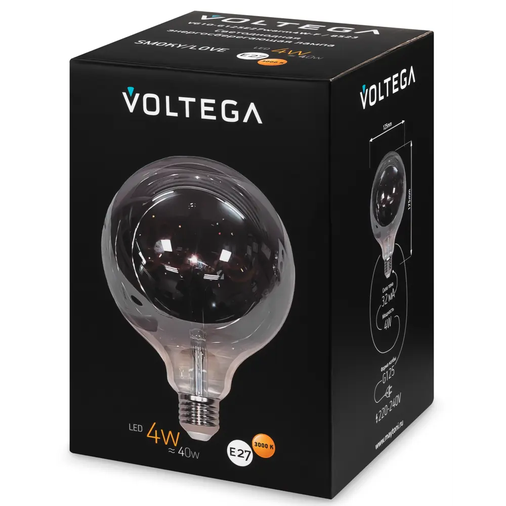 Декоративная филаментная лампа Voltega Love G125 дымчатая 4Вт E27 89345989 STLM-0905440 - Вид №2