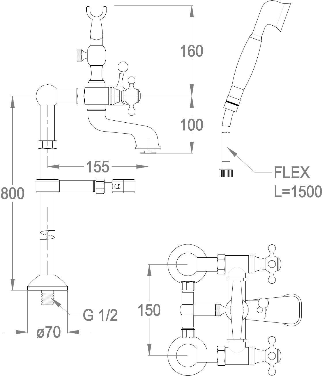 Fir Italia Напольный смеситель на 2 отверстия с ручным душем Melrose 22 2247932 - Вид №1