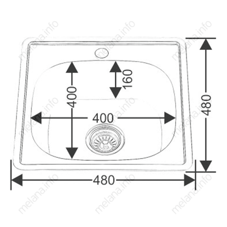 Мойка 4848 MELANA 0,6/160 врезная квадратная с сифоном (021 t *15) 021 t (*15) - Вид №3