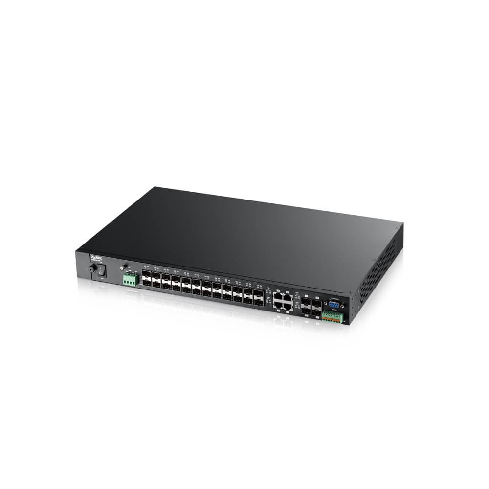 MGS3520-28F DC 48v 28-port managed metro gigabit switch with 4 of 28 sfp slots shared with rj-45 connectors. dc 48v power supply ( mgs3520-28f-zz01v1f ) ZyXEL Santreyd  - Вид №2