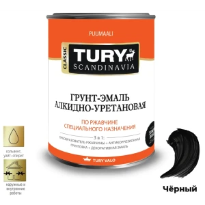 91450941 Грунт-эмаль АУ по ржавчине 3 в 1 Tury полуглянцевая черная 2 кг STLM-0856067
