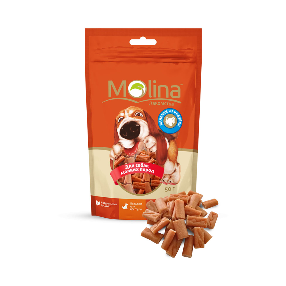 ПР0058724 Лакомство для собак для мелких пород Палочки из индейки 50г Molina 