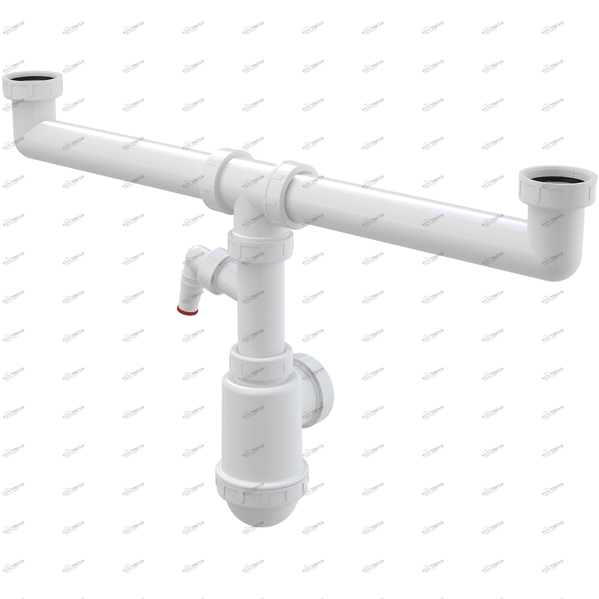 Сифон для сдвоенной мойки с накидными гайками 6/4" и штуцером ALCAPLAST A448PDN5040