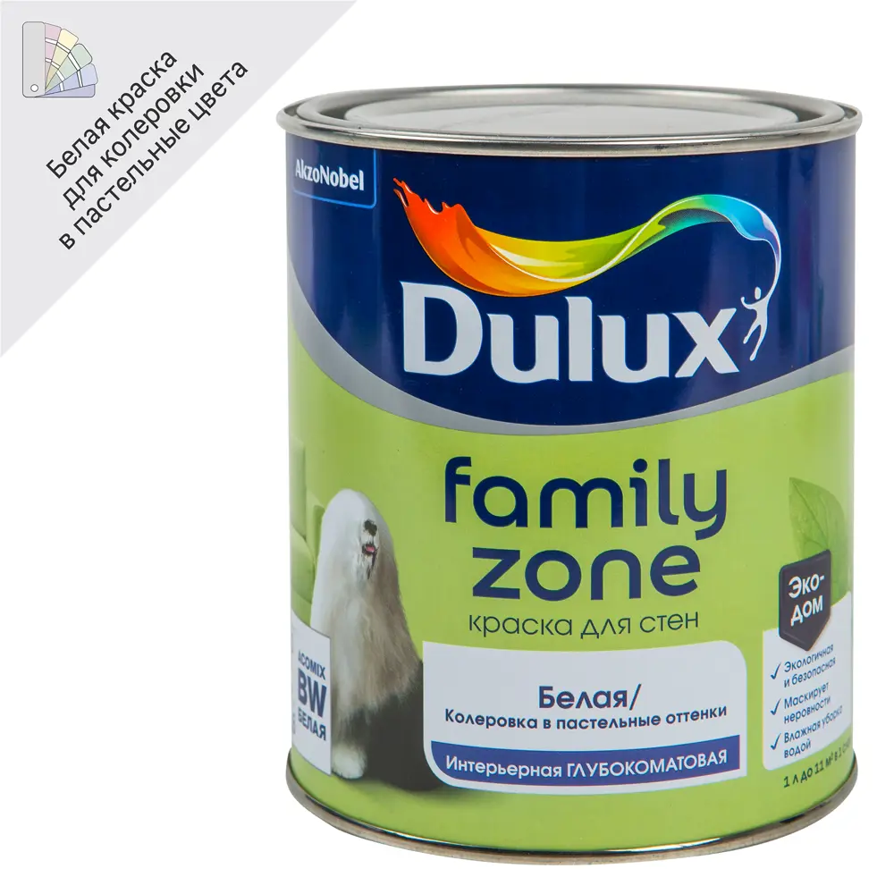 Dulux Family Zone - глубокоматовая интерьерная краска для стен и потолков 1 л 82171055 STLM-0021052