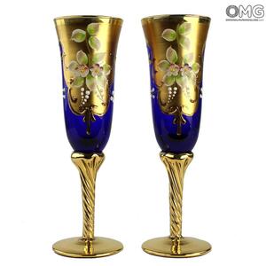 4326 ORIGINALMURANOGLASS Набор из 2 бокалов-флюте синего цвета - я&ты- trefuochi - муранское стекло OMG 6 см