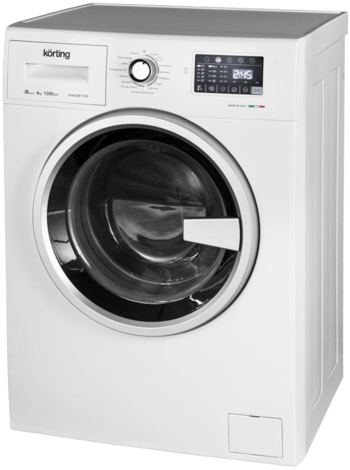 KWM 39F1265 Стиральная машина / узкая стиральная машина, 85х59.5х39см, фронтальная загрузка, 6 кг, 1200 об/мин, сенсорное управление, led индикация настроек и этапов выполнения программ, 15 программ стирки, отложенный старт, а+++, белая Korting Santreyd  - Вид №1