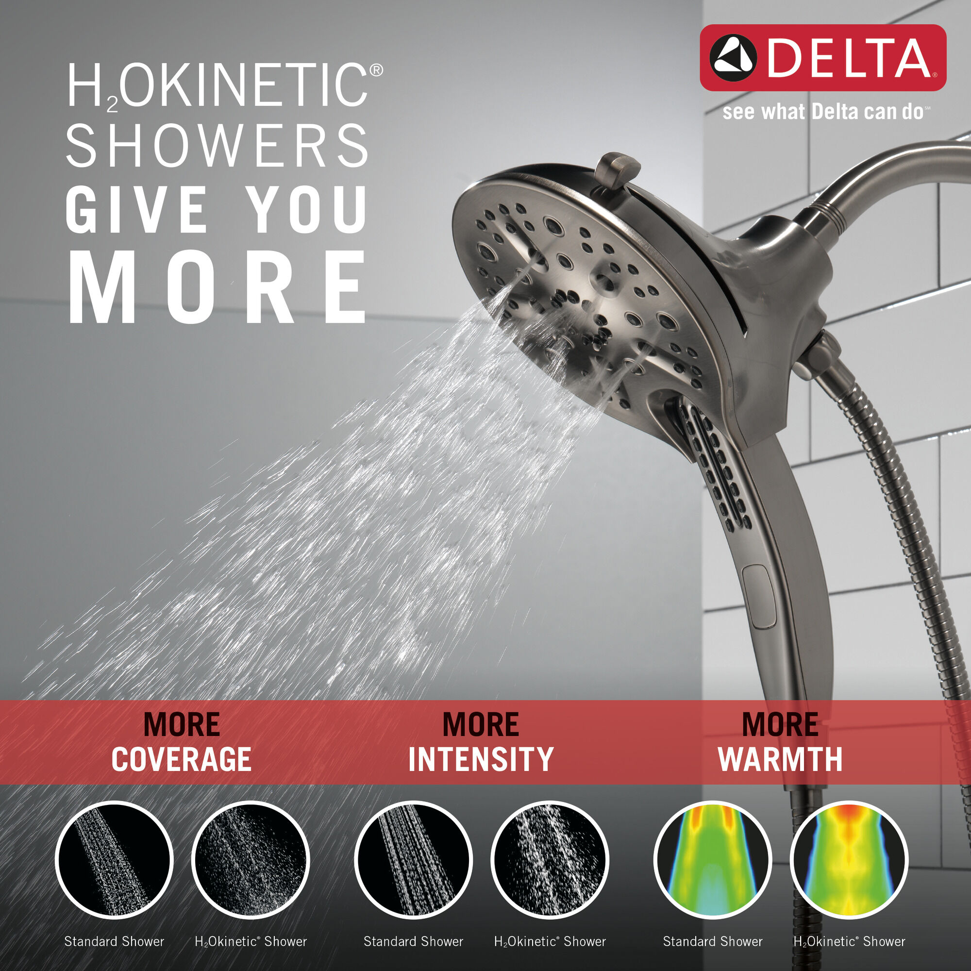 58620-KS25-PK In2ition® H2Okinetic® Душ два в одном с 5 настройками Delta Faucet Universal Showering Черный нержавеющий  - Вид №1