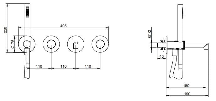 Набор латунных настенных ванн с ручным душем Rubinetterie Treemme T30 ARCH-00072296 - Вид №2