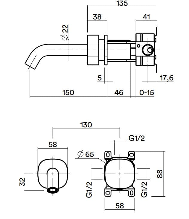 Смеситель для раковины из нержавеющей стали с 2 отверстиями Quadrodesign супер ARCH-00015960 - Вид №1