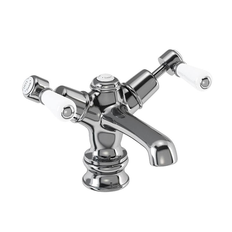 Burlington Смеситель для раковины Kensington Regent с отходами Click-Clack Четверть оборота с черным акцентом KER6 BLA  - Вид №3