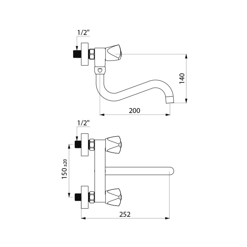 5445T2S Механический настенный смеситель для мойки DELABIE  - Вид №1