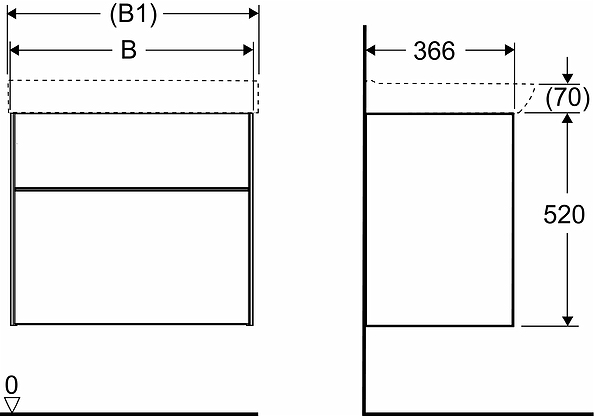 47443 IFO Sense тумба под умывальник с двумя ящиками, W = 900 мм, W1 = 922 мм, мол. - Вид №12
