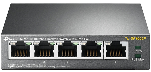 TL-SF1005P 5-port 10/100mbps desktop switch with 4-port poe, 5 10/100mbps rj45 ports including 4 poe ports, 58w poe power supply, steel case TP-Link Santreyd 