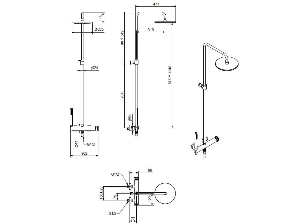 Хромированная латунная душевая колонна Bugnatese тысяча девятьсот пятьдесят ARCH-00105274 - Вид №1