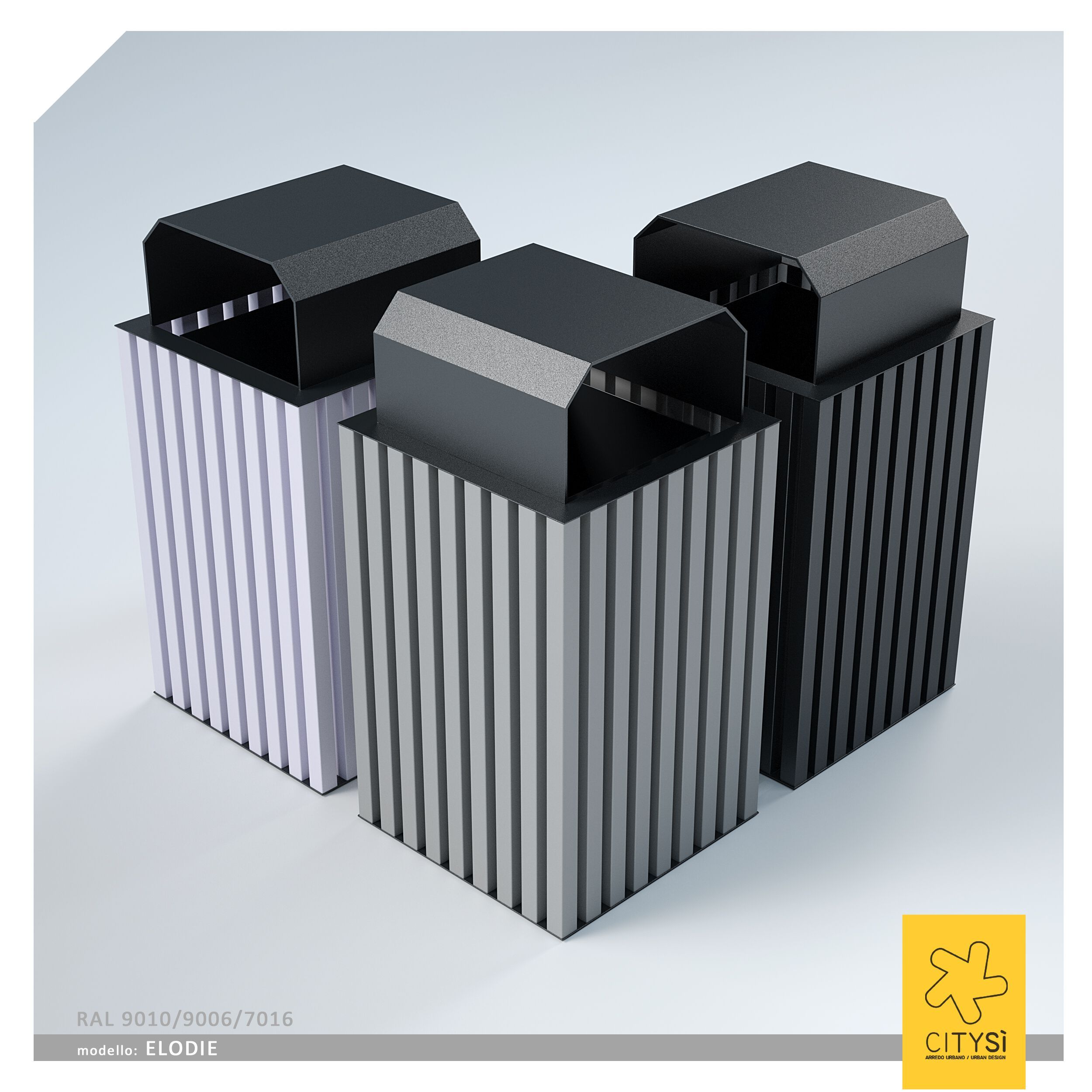 Стальная стойка для мусора с крышкой для наружного использования CITYSì Elodie ARCH-00082255 - Вид №1