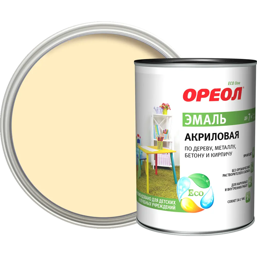 Эмаль акриловая Ореол глянцевая цвет слоновая кость 0.9 кг STLM-2131264