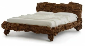 edra Двуспальная кровать из кожи с обитым изголовьем Grinza Grzb50