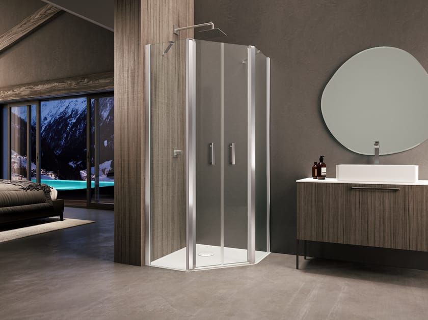 Стеклянная пятиугольная душевая кабина с распашной дверью Provex Industrie ARCH-00102466