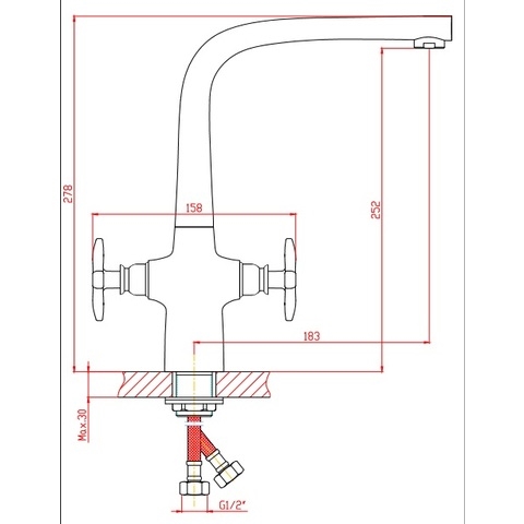 Orange Kristi M33-001cr двухвентильный смеситель для кухни Хром sun-id-1516897 - Вид №1