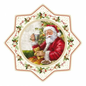 Блюдо фарфоровое для торта 32 см бежевое "Дед Мороз с кружкой" EASY LIFE НОВОГОДНЯЯ КОЛЛЕКЦИЯ 00-3947039 Бежевый