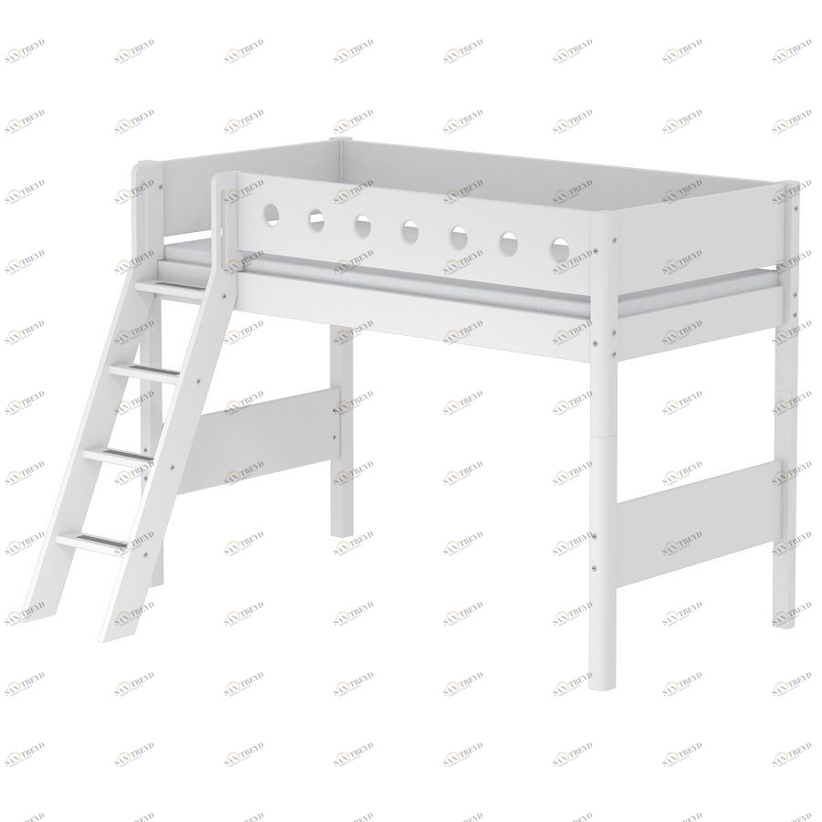 Кровать Flexa White полувысокая с наклонной лестницей, 200 см, белая 801732840