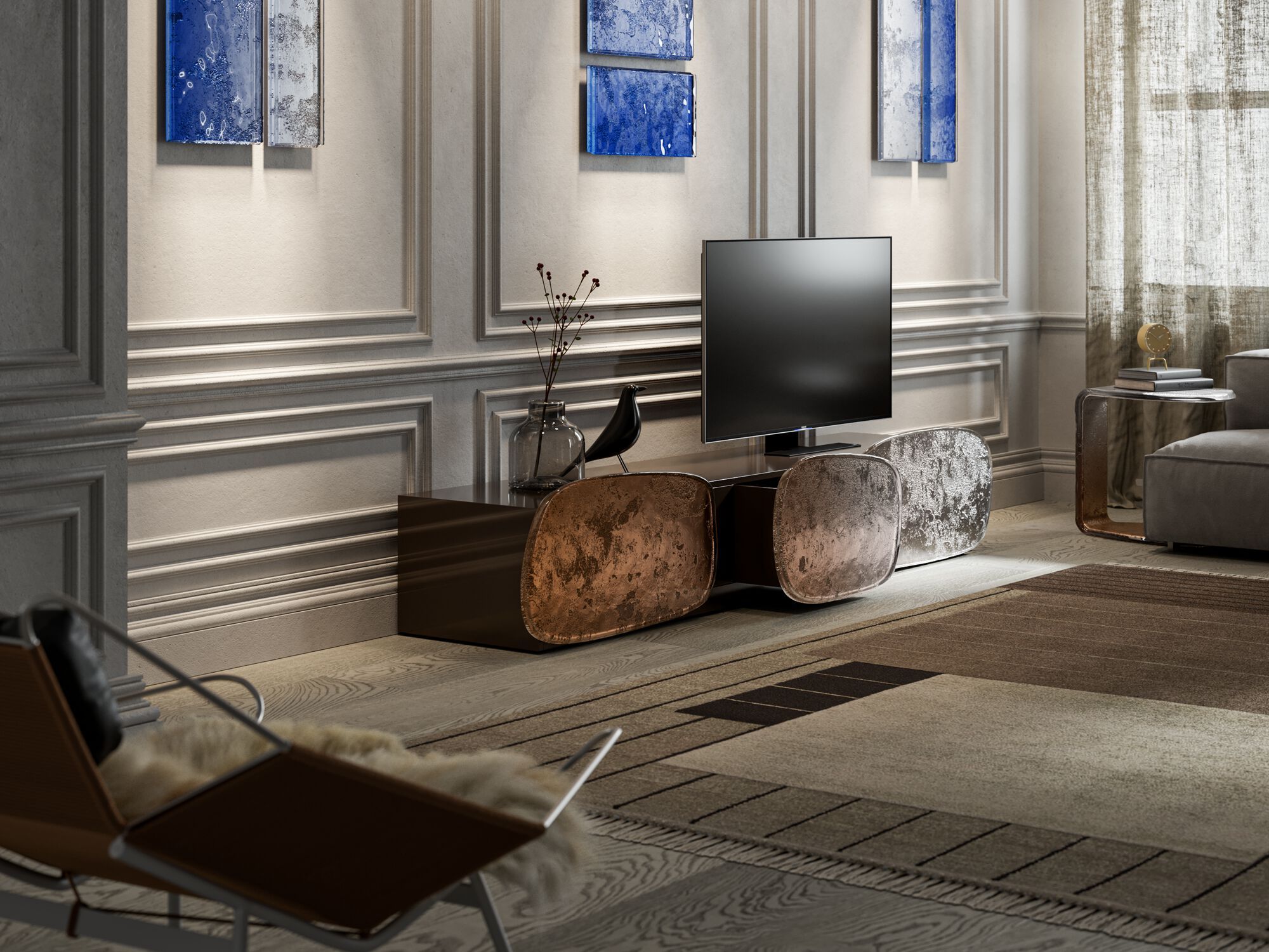 Низкий стеклянный шкаф для телевизора с распашными дверцами ARTE VENEZIANA Melt ARCH-00119146 - Вид №4