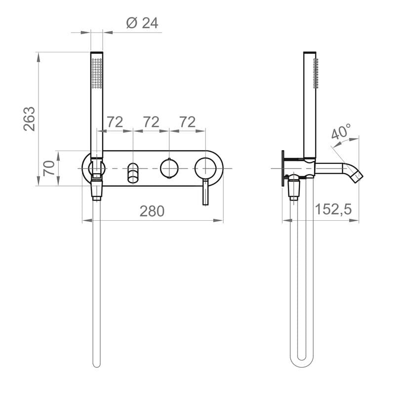 Смеситель для ванны из хромированной латуни с ручным душем Ercos Viktor ARCH-00047980 - Вид №2