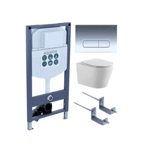 Комплект инсталляция и унитаз Aquatek Вега безободковый клавиша цвет хром