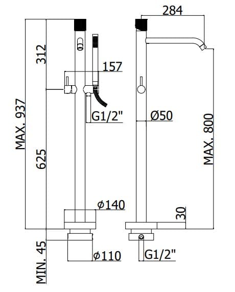 Смеситель для ванны или душа с ручным душем RUBINETTERIA PAFFONI Jo ARCH-00085831 - Вид №2